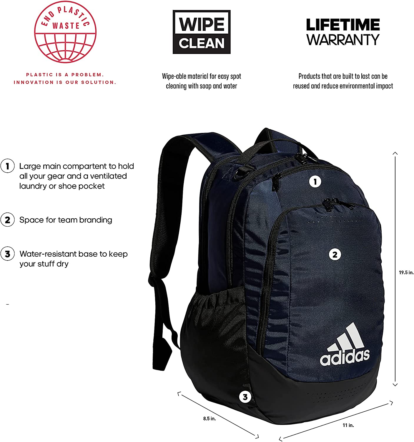 adidas Defender Backpack, JerseyOnixGrey/Black, One Size - Image 2